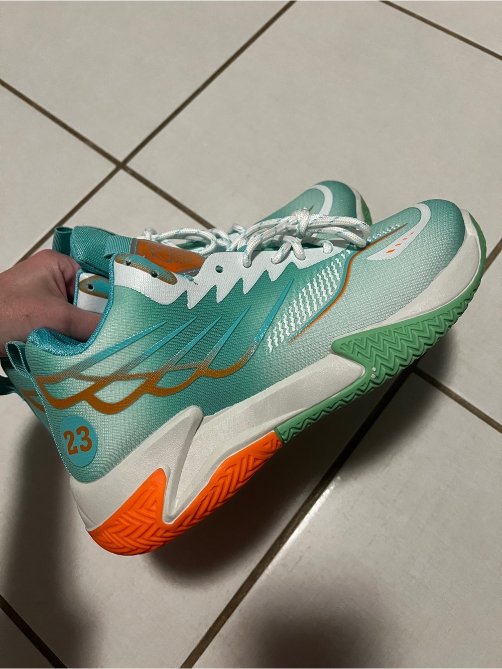 Men's NEW Mint Green and Orange Basketball Sneakers - Lightweight Performance